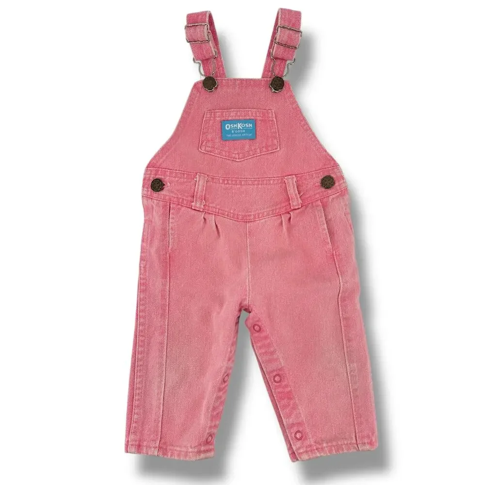 Vtg Osh Kosh B'Gosh Vestback Pink Acid Wash Pleated Overall Bibs Size 12 Months